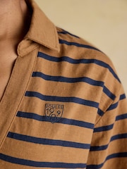 Joules Tallie Tan/Navy Combed Cotton Slub Collared Top - Image 6 of 8