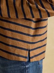 Joules Tallie Tan/Navy Combed Cotton Slub Collared Top - Image 7 of 8
