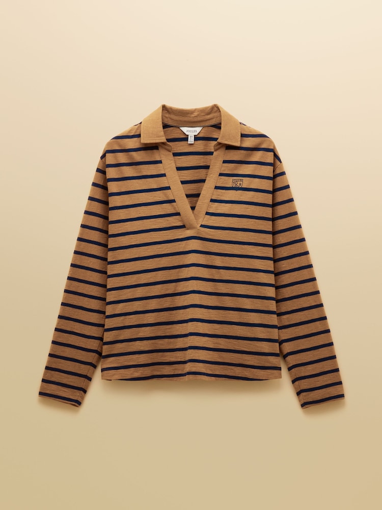 Joules Tallie Tan/Navy Combed Cotton Slub Collared Top - Image 8 of 8 Joules Tallie Tan/Navy Combed Cotton Slub Collared Top - Image 8 of 8