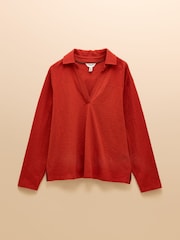 Joules Tallie Burnt Orange Combed Cotton Slub Collared Top - Image 1 of 1