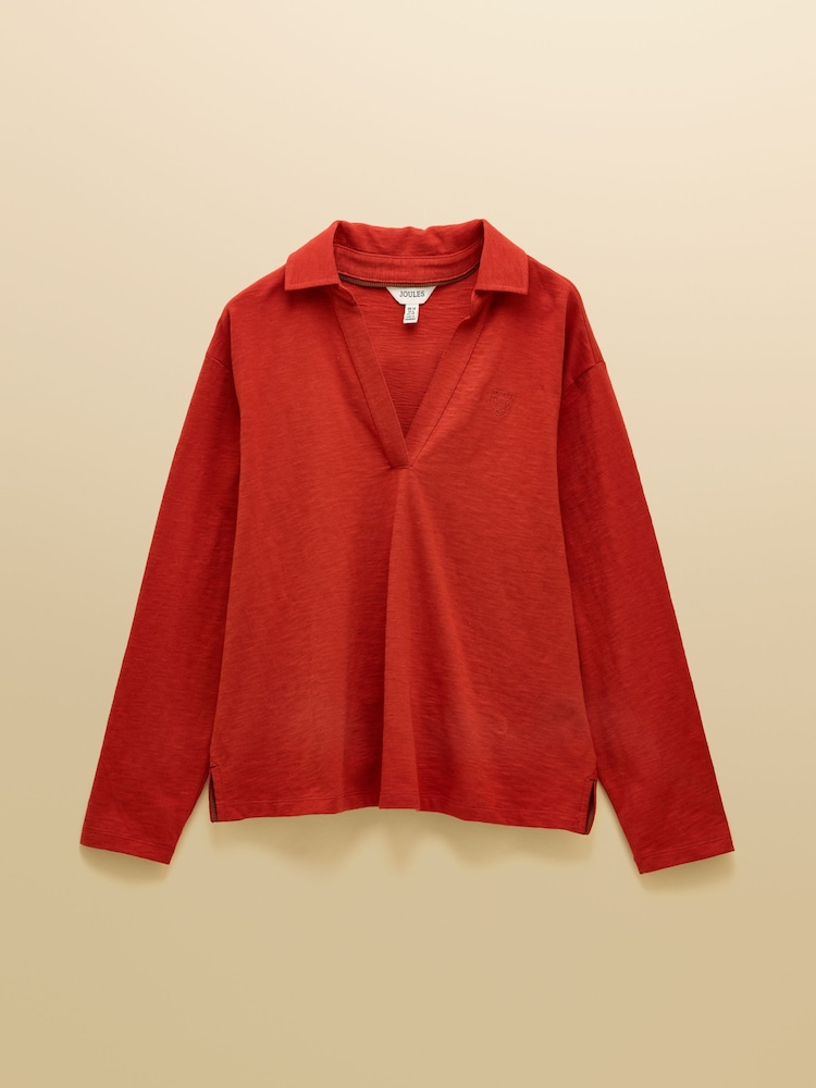 Joules Tallie Burnt Orange Combed Cotton Slub Collared Top - Image 7 of 7 Joules Tallie Burnt Orange Combed Cotton Slub Collared Top - Image 7 of 7
