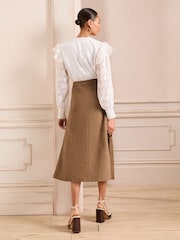 Love & Roses Brown Faux Suede Fit and Flare Midi Skirt - Image 3 of 4