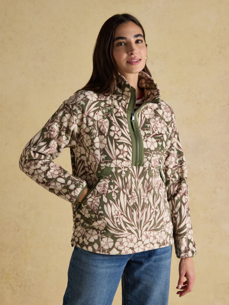 Joules Olivia Green Floral Quarter Zip Fleece - Image 1 of 8 Joules Olivia Green Floral Quarter Zip Fleece - Image 1 of 8