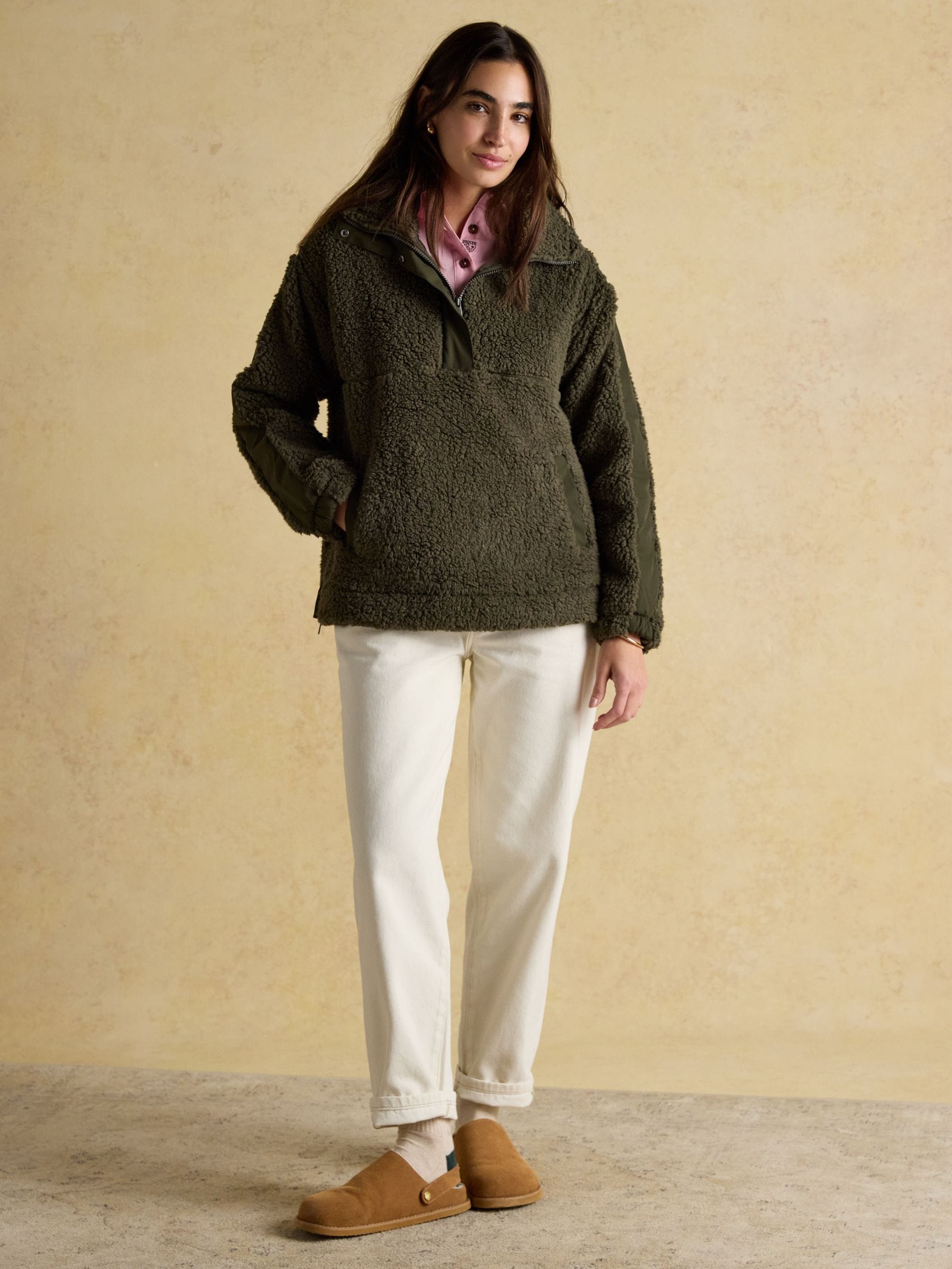 Buy Joules Tilly Khaki Green Quarter Zip Borg Fleece from Next USA