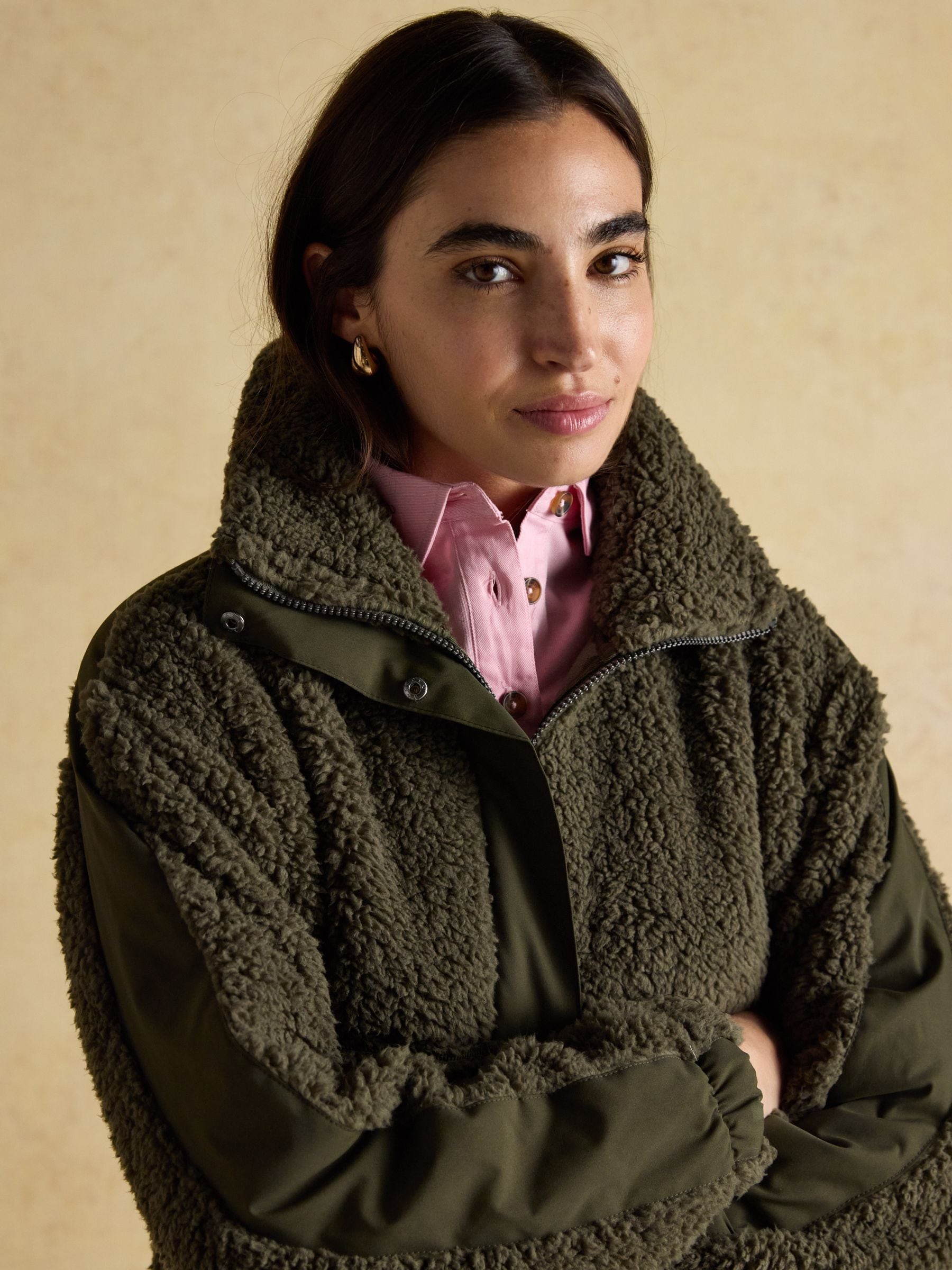 Buy Joules Tilly Khaki Green Quarter Zip Borg Fleece from Next USA