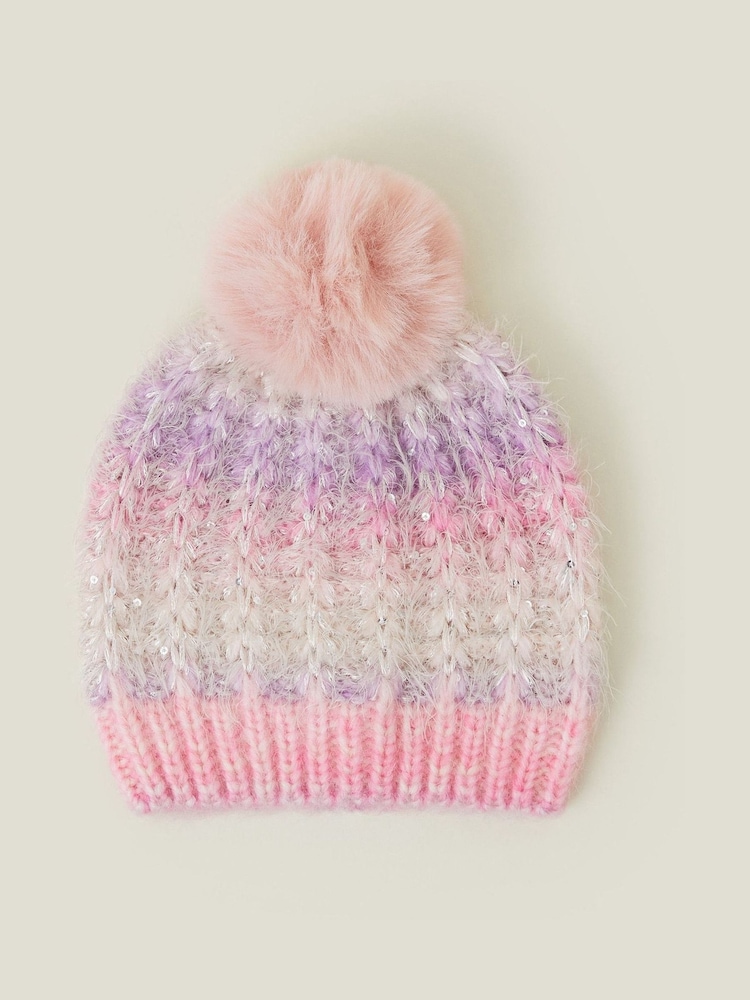 Angels By Accessorize dekleta Fluffy Pom prelivajoča se barva bleščice; z bleščicami čepica klobuki in kape; pokrivala - Slika 1 iz 3