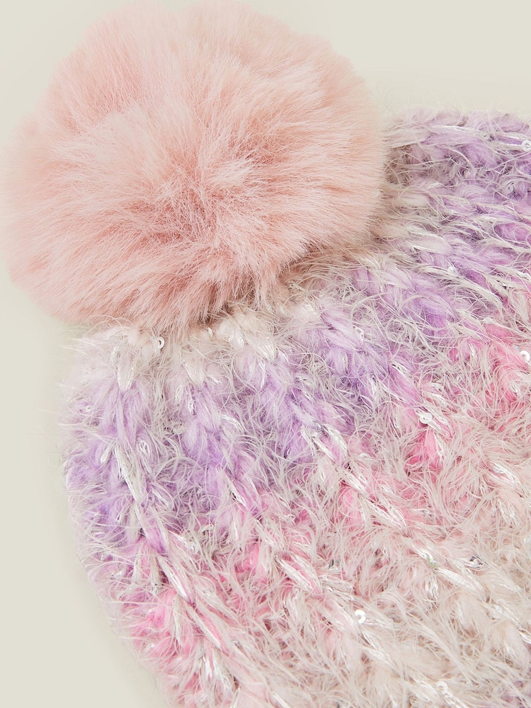 Angels By Accessorize dekleta Fluffy Pom prelivajoča se barva bleščice; z bleščicami čepica klobuki in kape; pokrivala - Slika 2 iz 3