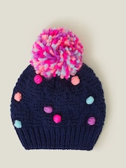 Angels By Accessorize Blue Girls Pom Pom Winter Beanie Hat - Image 1 of 3