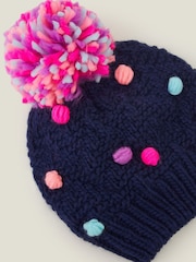 Angels By Accessorize Blue Girls Pom Pom Winter Beanie Hat - Image 2 of 3