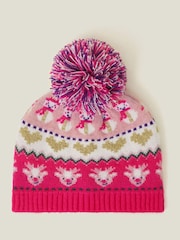 Angels By Accessorize Pink Girls Christmas Fair Isle Pattern Beanie Hat - Image 1 of 3