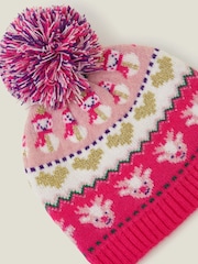 Angels By Accessorize Pink Girls Christmas Fair Isle Pattern Beanie Hat - Image 2 of 3