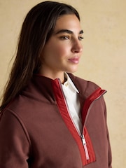 Joules Bronte Brown Funnel Neck Quarter Zip Cotton Sweatshirt - Image 3 of 8