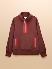 Joules Bronte Brown Funnel Neck Quarter Zip Cotton Sweatshirt - Image 8 of 8