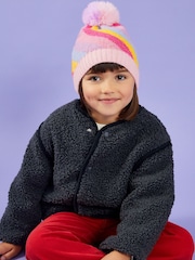 Angels By Accessorize Black Girls Stripe Fluffy Winter Pom Beanie Hat - Image 1 of 3