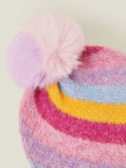 Angels By Accessorize Black Girls Stripe Fluffy Winter Pom Beanie Hat - Image 3 of 3