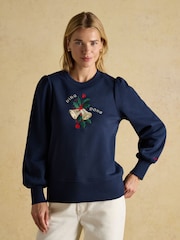 Joules Robyn Navy Festive Embroidered Cotton Rich Sweat - Image 1 of 8