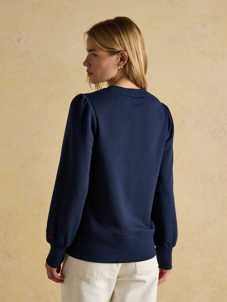Joules Robyn Navy Festive Embroidered Cotton Rich Sweat - Image 2 of 8