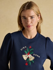 Joules Robyn Navy Festive Embroidered Cotton Rich Sweat - Image 3 of 8