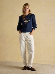 Joules Robyn Navy Festive Embroidered Cotton Rich Sweat - Image 4 of 8