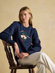 Joules Robyn Navy Festive Embroidered Cotton Rich Sweat - Image 5 of 8
