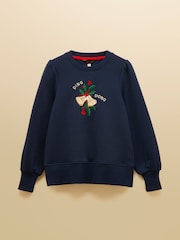 Joules Robyn Navy Festive Embroidered Cotton Rich Sweat - Image 8 of 8