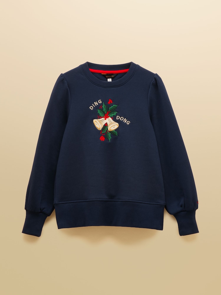 Joules Robyn Navy Festive Embroidered Cotton Rich Sweat - Image 8 of 8