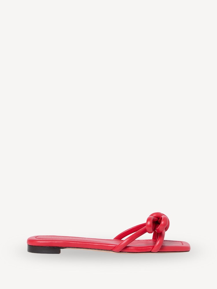 Loeffler Randall Red Hadley Leather Bow Flat Sandals - Image 1 of 5