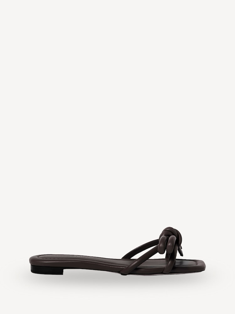 Loeffler Randall Brown Hadley Leather Bow Flat Sandals - Image 1 of 5