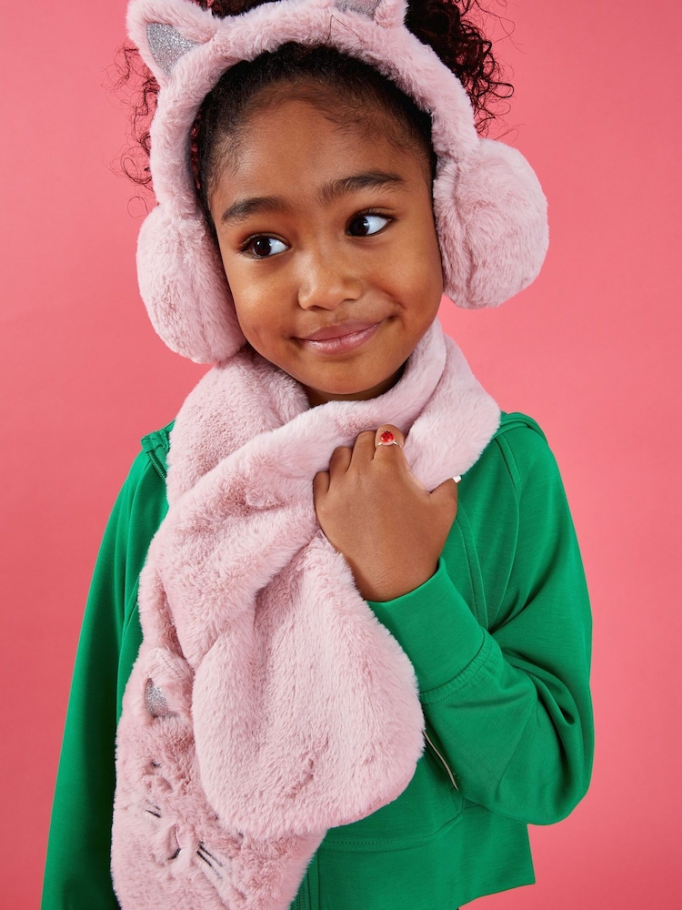Angels By Accessorize Pink Girls Fluffy Faux Fur Cat Scarf - Image 2 of 2