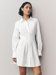 White Corset Waist Shirt Mini 100% Cotton Dress - Image 1 of 6