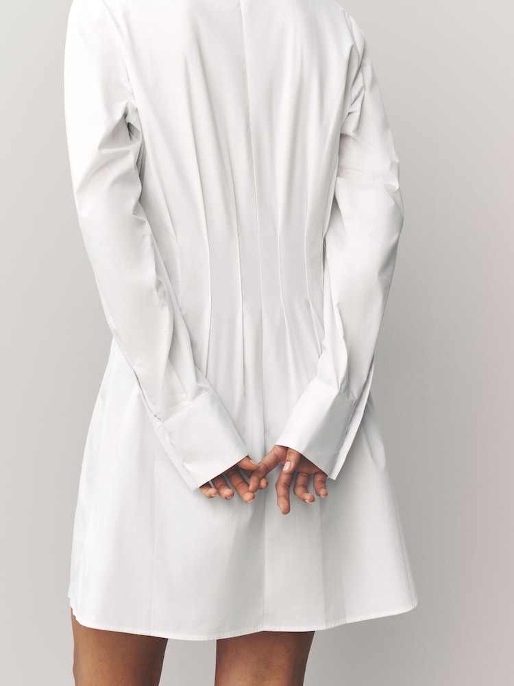 White Corset Waist Shirt Mini 100% Cotton Dress - Image 3 of 6