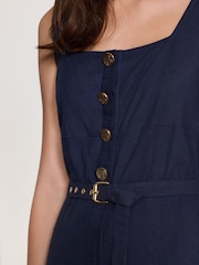 Navy Blue Belted Square Neck Midi Dress - Image 4 of 7
