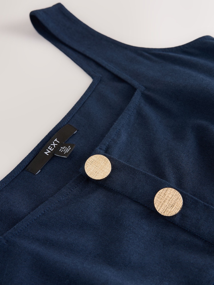 Navy Blue Belted Square Neck Midi Dress - Image 7 of 7