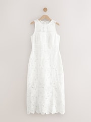White Sleeveless Lace Midi Corset Detail Dress - Image 1 of 3