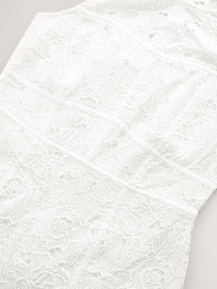 White Sleeveless Lace Midi Corset Detail Dress - Image 2 of 3