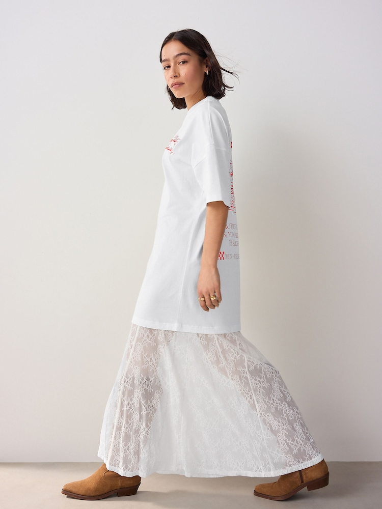 White Lace Skirt Graphic T-Shirt Dress - Image 1 of 10