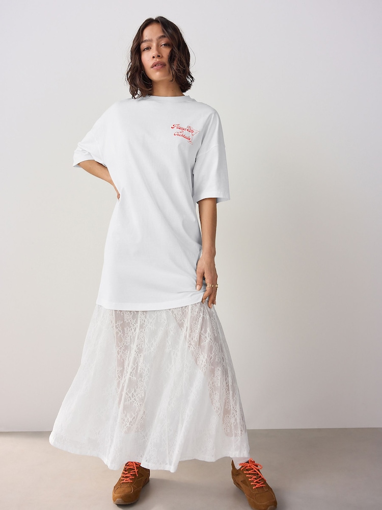 White Lace Skirt Graphic T-Shirt Dress - Image 2 of 10