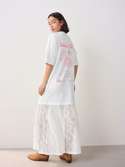 White Lace Skirt Graphic T-Shirt Dress - Image 3 of 10