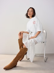 White Lace Skirt Graphic T-Shirt Dress - Image 4 of 10