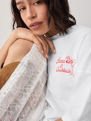 White Lace Skirt Graphic T-Shirt Dress - Image 6 of 10