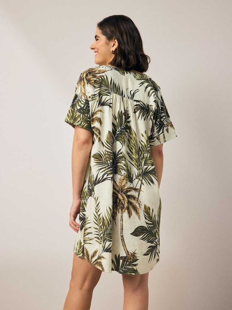 Noir/Blanc - Robe courte caftan avec lin - Image 3 of 7
