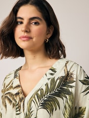 Negro/Blanco - Kaftan Mini Dress with Linen - Imagen 4 de 7