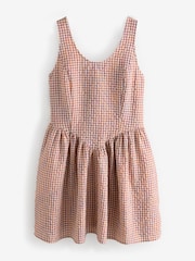 Red Gingham Sleeveless Scoop Neck Waisted Mini Dress with Linen - Image 1 of 3