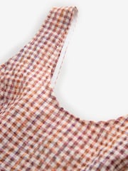 Red Gingham Sleeveless Scoop Neck Waisted Mini Dress with Linen - Image 2 of 3