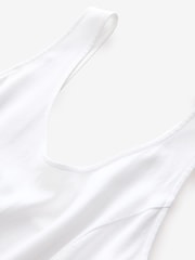 White Sleeveless Scoop Neck Waisted Mini Dress with Linen - Image 8 of 9
