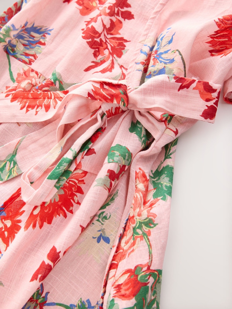 Pastel Pink Floral Print Flutter Sleeve Wrap Midi Dress - Image 7 of 8