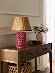Nina Campbell Pink Chantilly Hand Woven Ceramic Table Lamp - Image 2 of 5