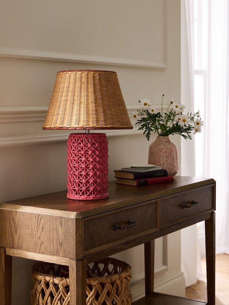 Nina Campbell Pink Chantilly Hand Woven Ceramic Table Lamp - Image 2 of 5