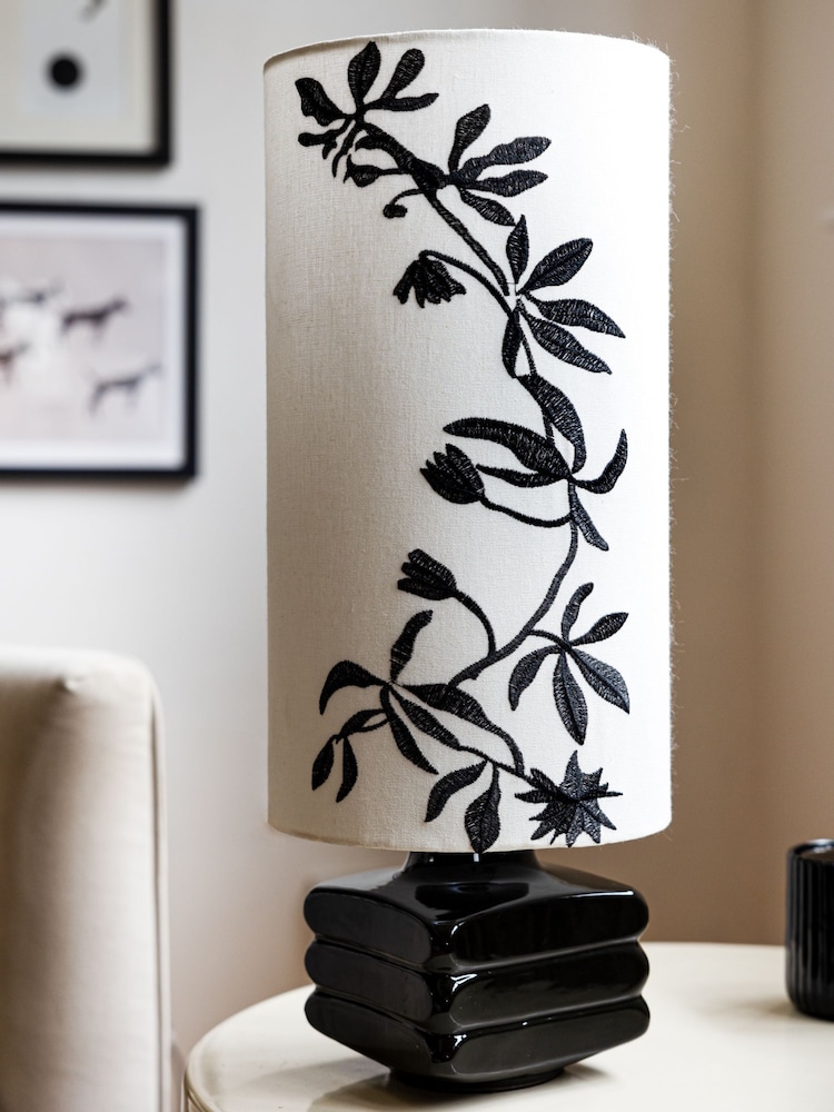Rockett St George Black/White Flower Silhouette Table Lamp - Image 1 of 4