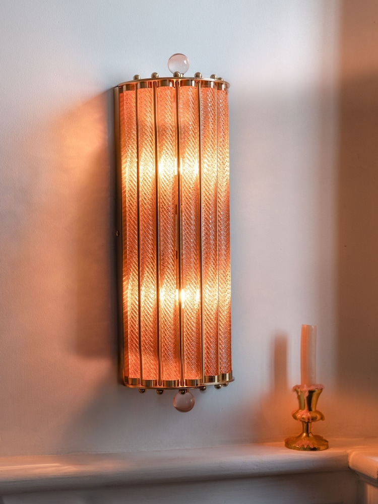 Rockett St George Pink/Brass Vintage Ribbed Glass Wall Light - Image 2 of 4 Rockett St George Pink/Brass Vintage Ribbed Glass Wall Light - Image 2 of 4